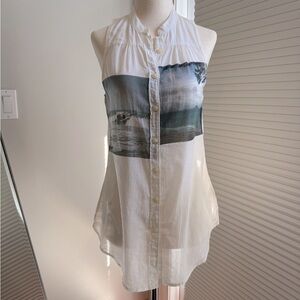 HD in Paris for Anthropologie | Sleeveless Button Up Surf Print Blouse | Sz 4